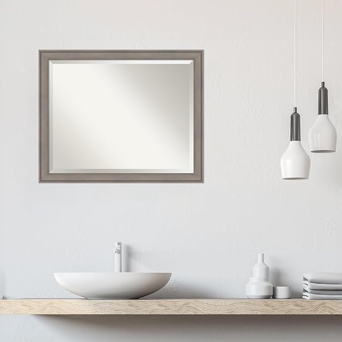 Amanti Art Grey Wall Mirror 26x32 Greywash Rectangle Bathroom Mirror - Image 5