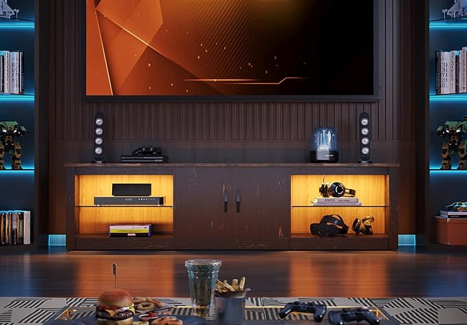 Bestier 70 Inch Led TV Stand for 75 Inch TV Large Entertainment Center Gaming - Image 4