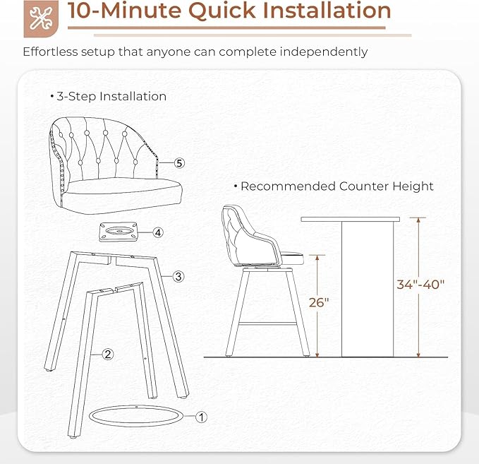 Tatub 26“ Brown Swivel Bar Stools Set of 2, Counter Height Bar Stools - Image 2