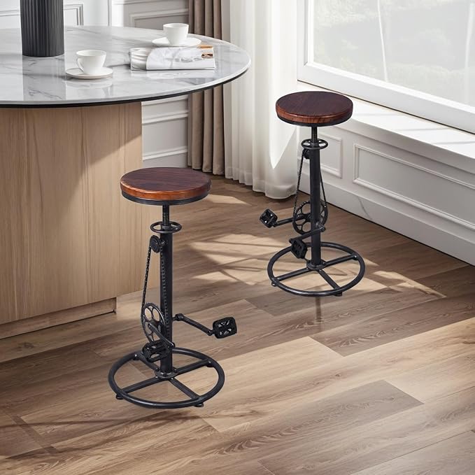 Set of 2 Industrial Bar Stool-Swivel Vintage Coffee Kitchen Dining Island - Image 6
