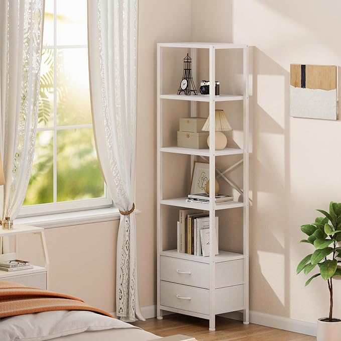 Furnulem 5-Tier Corner Shelf, Narrow Bookshelf - Image 9