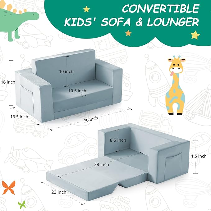 Kids Couch, 2-in-1 Toddler Chair Comfy 1-3 Years, Convertible Kids Chair - Image 6