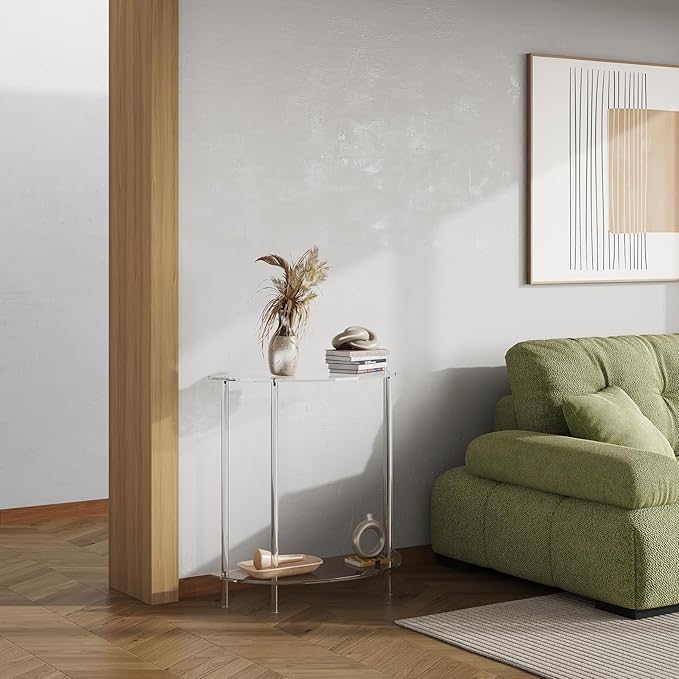 Acrylic Console Table, 2-Tier Half Moon Sofa Couch Table - Image 5
