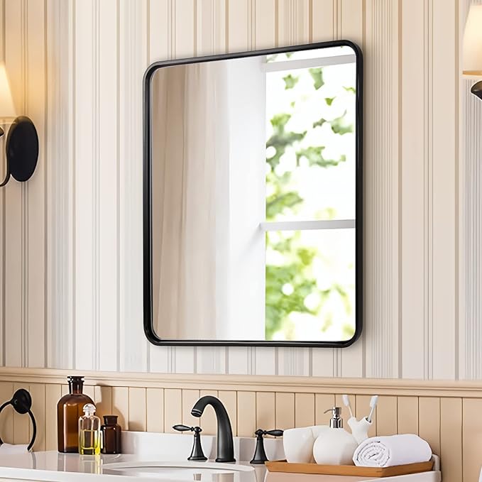 ANDY STAR 28x36 INCH Black Bathroom Mirror, Rounded Rectangle Mirror - Image 9