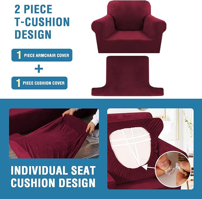 H.VERSAILTEX Sofa Cover 2 Piece T Cushion Armchair Slipcovers Velvet Couch - Image 4