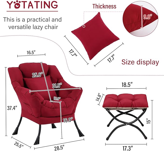 Lazy Chair with Ottoman, Comfy Reading Lounge Chair with Footstool & Throw - Image 3