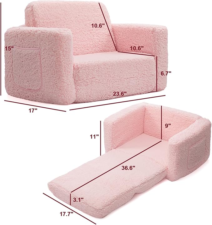 ALIMORDEN 2-in-1 Flip Out Cuddly Sherpa Toddler Couch Convertible Sofa to - Image 3