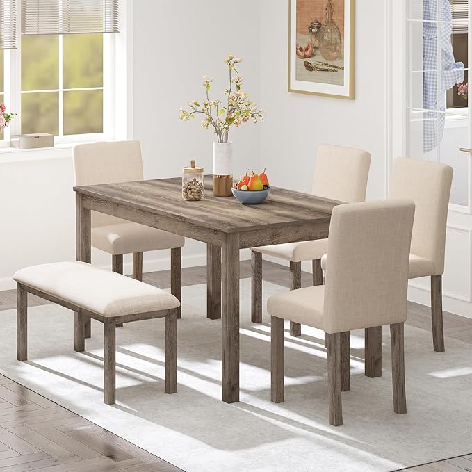 6-Piece Solid Wood Dining Table Set, Including 1 Dining Table, 4 Upholstered by Zevemomo