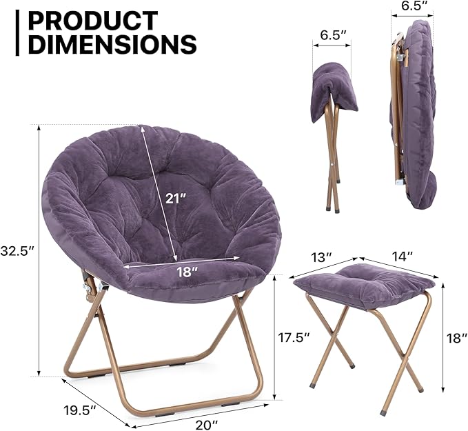 MoNiBloom Round Folding Faux Fur Saucer Chair - Image 3
