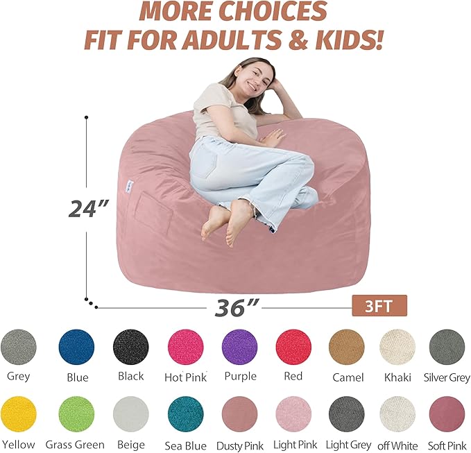 3FT Bean Bag Chair with Ultra Soft Velvet Cover Bean Bag Sofa with Memory Foam - Image 2