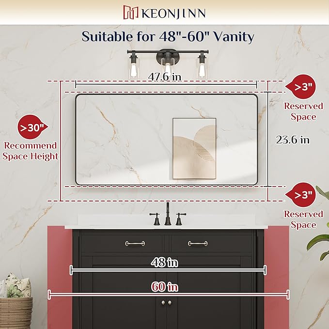 Keonjinn Brushed Nickel Mirror 48” x 24” Silver Bathroom Mirror - Image 6