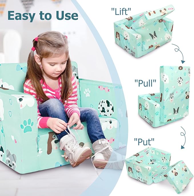 Kids Couch, 2-in-1 Kids Fold Out Sofa, Convertible Toddler Couch to Lounger - Image 5