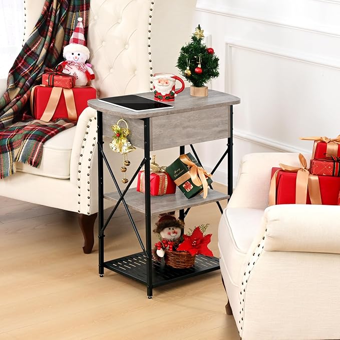 Narrow End Table with Charging Station, Flip Top End Table with Storage - Image 2