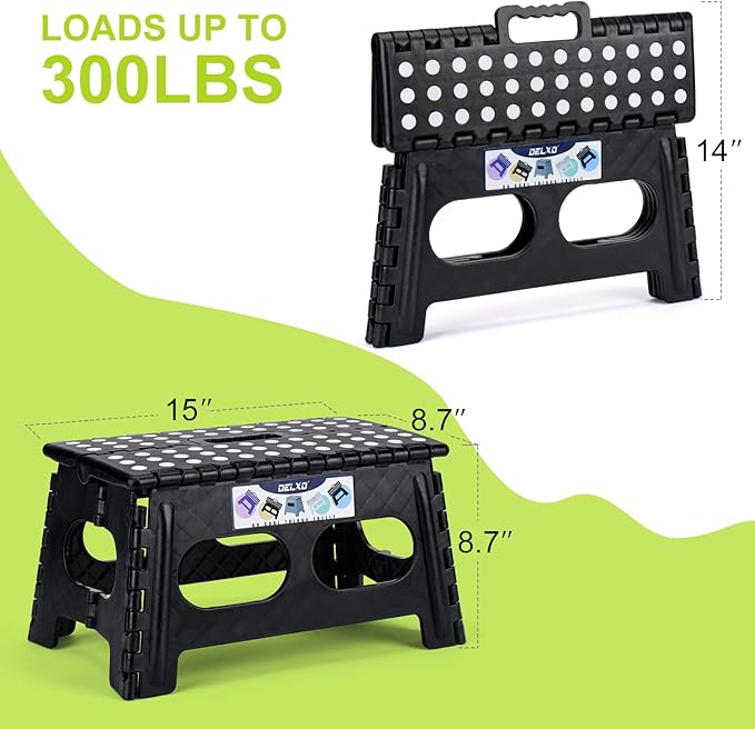 Delxo Folding Step Stool, 15-Inch Extra Wide 9 Inch Height Heavy Duty Stepping - Image 5
