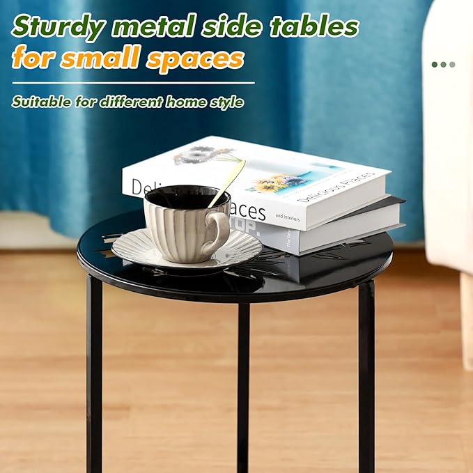 2 Packs 13" Metal Outdoor Side Tables Small Black Outside End Table - Image 4