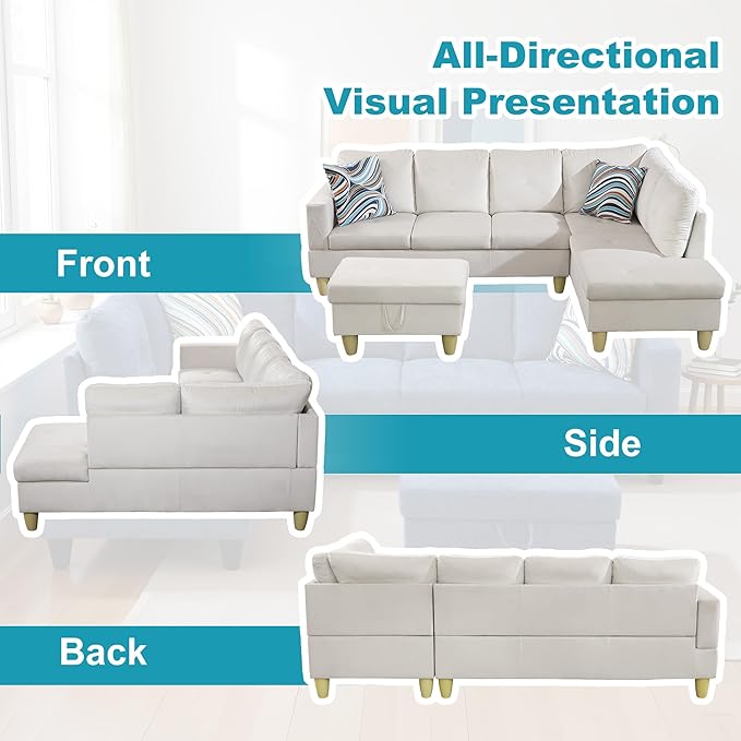 Couches for Living Room Modern L Shaped Couch Comfy Flannel Fabric 3 Pieces - Image 6
