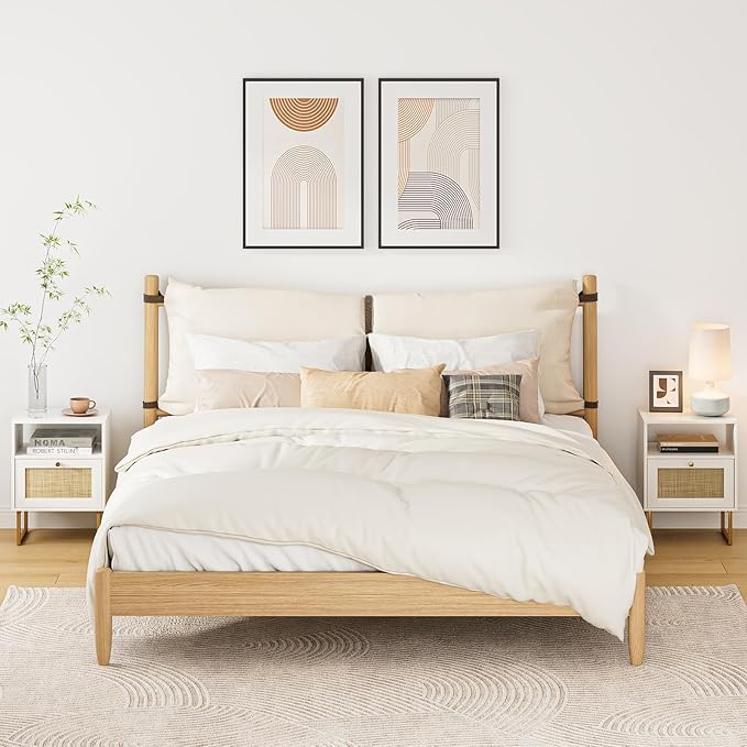 Rattan Nightstand, Mid Century Modern Night Stand, Boho Farmhouse Wood Bedside - Image 7
