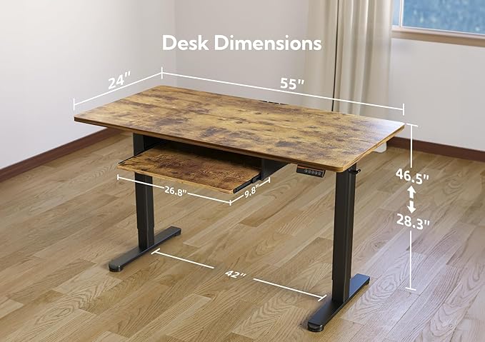 YDN Standing Desk with Keyboard Tray, 55 Inch Height Adjustable Desk, 55inch - Image 3