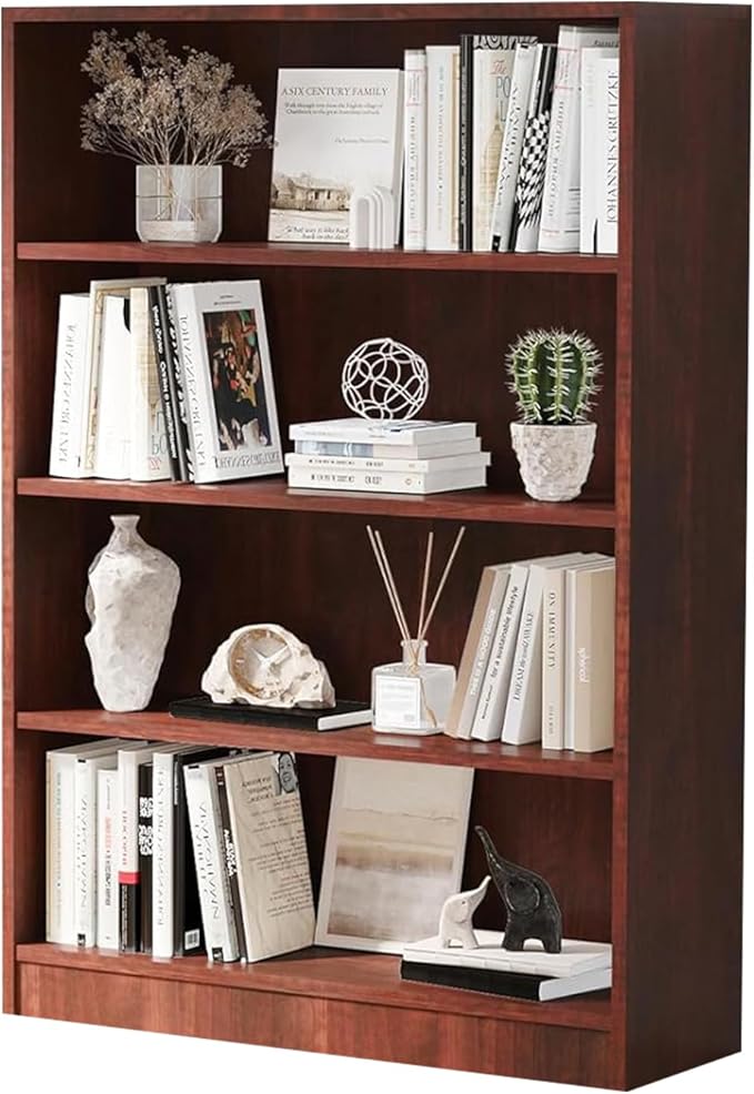 Wooden Bookcase with Adjustable Shelves, 4 Tier Wooden Bookshelf - Image 5