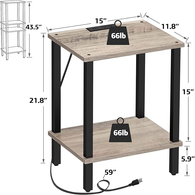 TUTOTAK End Table with Charging Station, Small Side Table with Outlets - Image 3