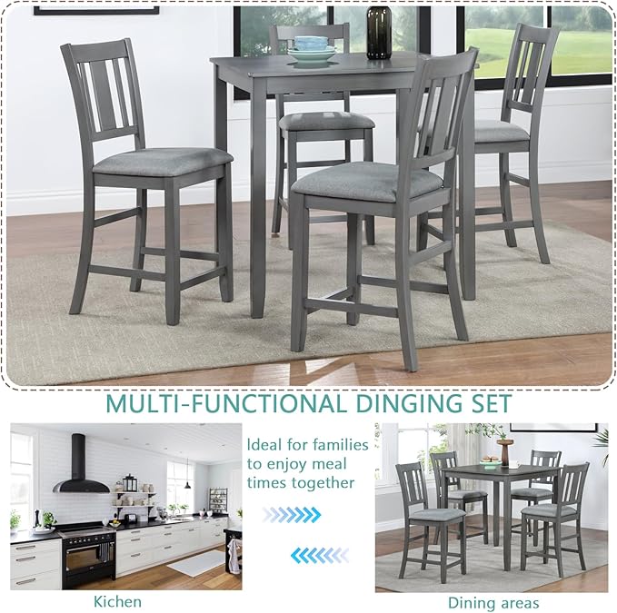 KEIKI 5-Piece Counter Height Dining Table Set - Image 4