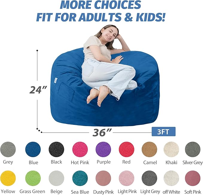 3FT Bean Bag Chair with Ultra Soft Velvet Cover Bean Bag Sofa with Memory Foam - Image 2