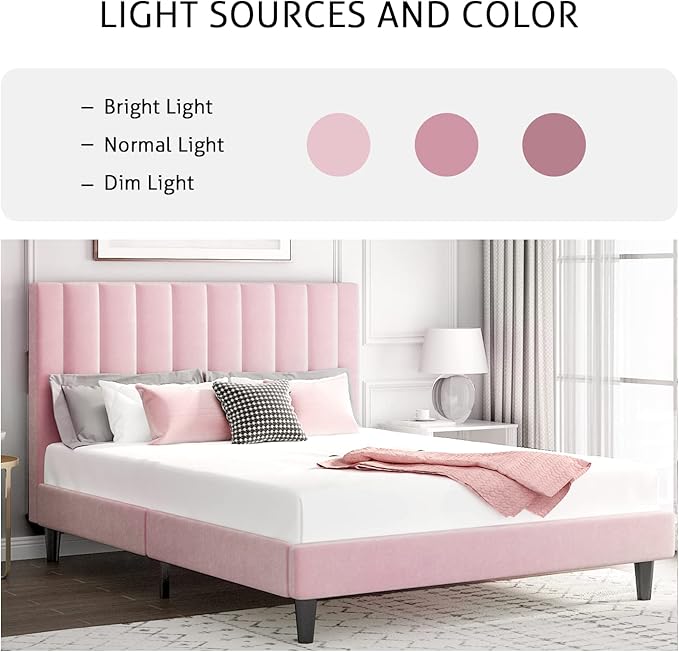 SHA CERLIN Full Bed Frame/Velvet Upholstered Platform Bed Frame - Image 3