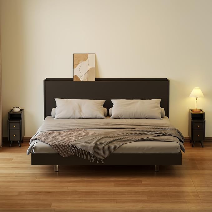 Small Nightstand with Drawers, Solid Wood Bedside Table, Narrow BlackNightstand - Image 8