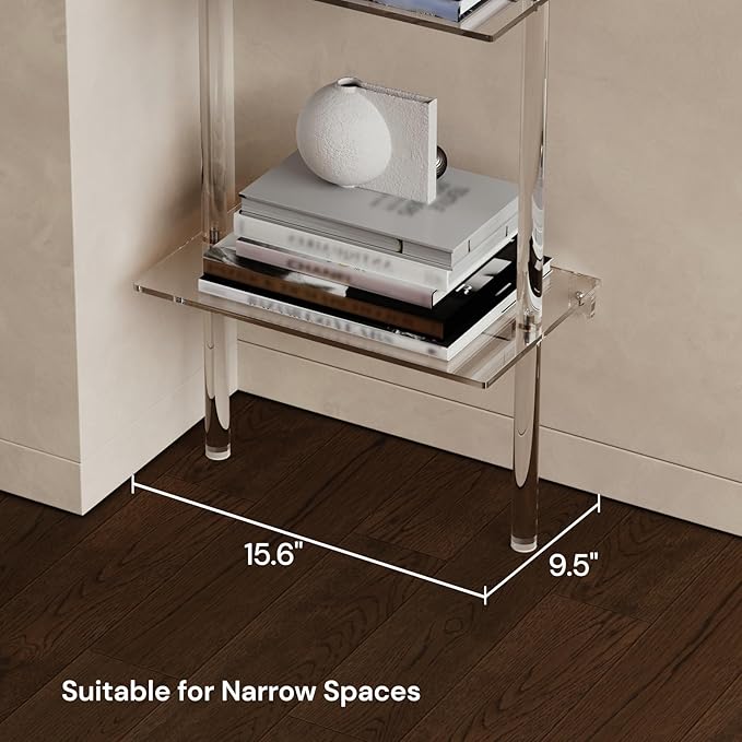 Small Acrylic Ladder Bookshelf, 9.5" D x 15.6" W, 6-Tier Clear Wall Mounted - Image 5