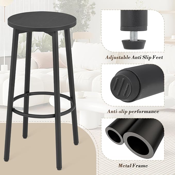 Athena Collection Bar Stools Set of 2, 25.5 Inches Round Counter Height Bar - Image 5