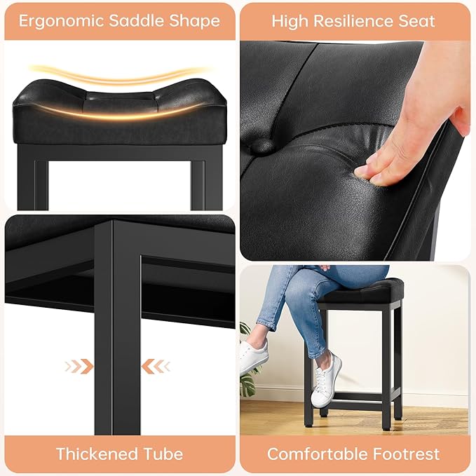 Dripex Backless Faux Leather Saddle Bar Stools Set of 2, 24 Inch Counter Height - Image 4