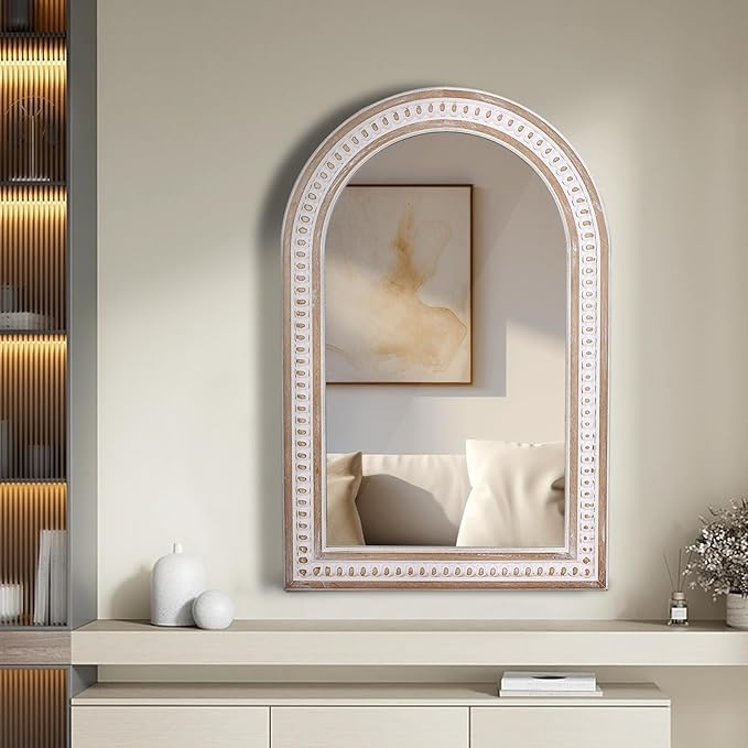 36x24 Boho Wooden Arched Wall Mirror - Image 2