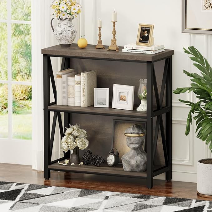 FATORRI Rustic Small 3 Shelf Bookshelf - Image 5
