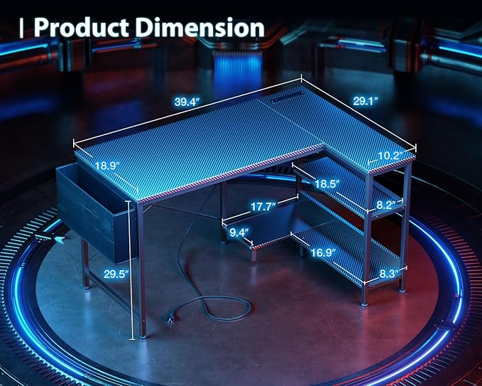 ODK 40 Inch Small L Shaped Gaming Computer Desk - Image 3