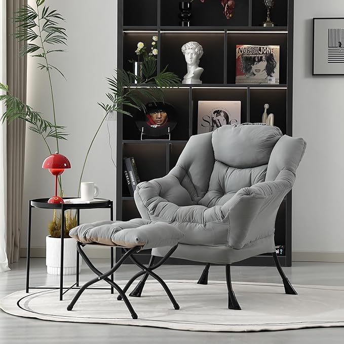 Lazy Chair with Folding Ottoman, Modern Accent Lounge Armchair with Armrests - Image 7