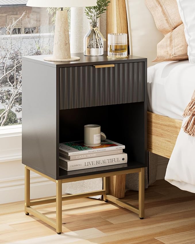 Masupu Fluted Nightstand, Modern Night Stand Wood Bedside Table by Masupu