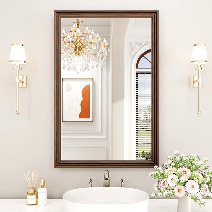 WEER Retro Copper Bathroom Mirror, 24x36 Inch Bronze Oil Rubbed Framed Mirror - Image 2