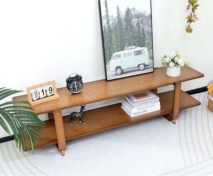 HollyHOME Bamboo TV Stand with Storage - Image 9