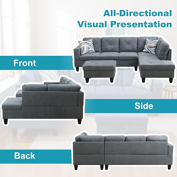 Couches for Living Room Modern L Shaped Couch Comfy Flannelette Fabric 3 Pieces - Image 6