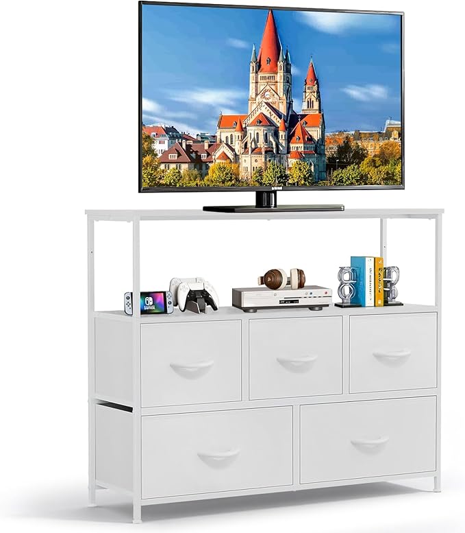 TV Stand, 5 Fabric Drawers Dresser Entertainment Center by Unknown