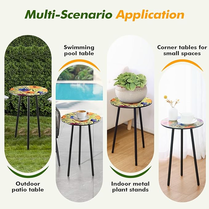2 Packs Metal Floral Round Side Table 13.2" Small Outdoor Patio Round Accent - Image 6