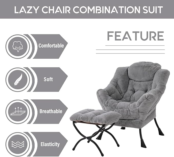 LITA Lazy Chair with Ottoman, Modern Accent Leisure Upholstered Sofa, - Image 7
