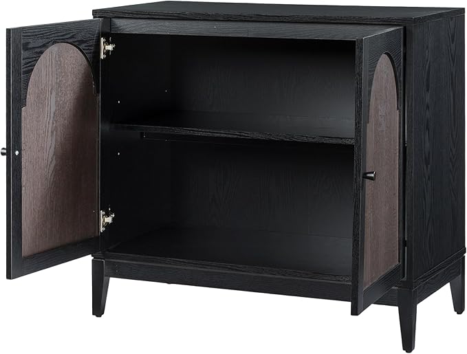Sango Arch 2-Door Accent Cabinet, Modern Black & Brown Storage Cabinet - Image 6