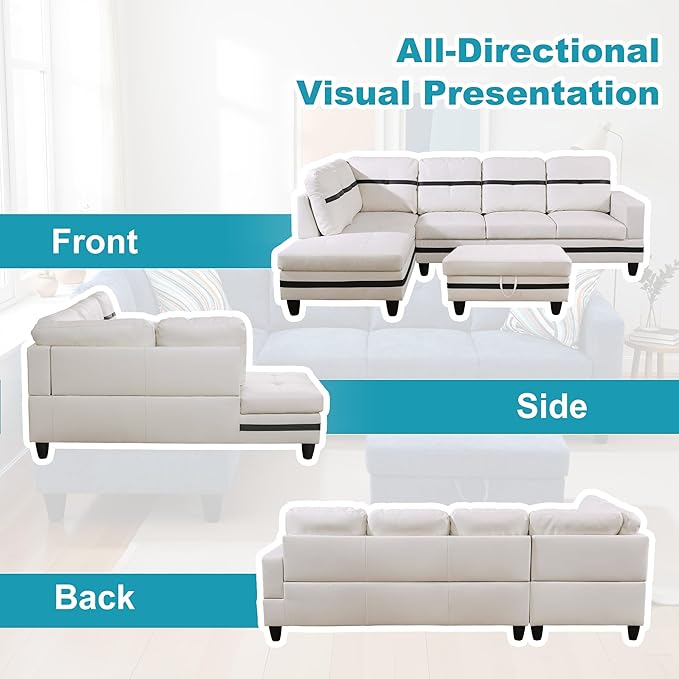 L Shaped Couch PU Leather Sectional Couch Upholstered 3 Pieces Sofas - Image 6