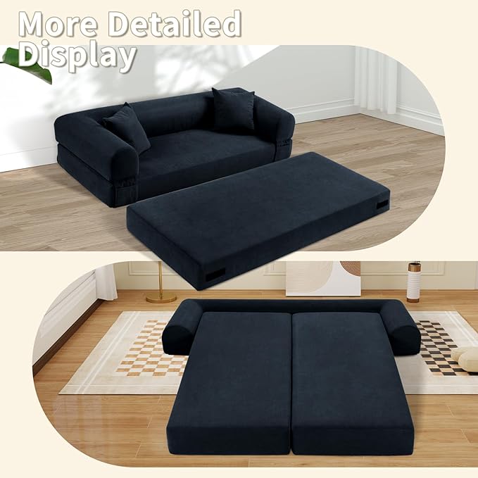 80" Convertible Sofa Bed, 3-in-1 Corduroy Folding Pull Out Couch - Image 7
