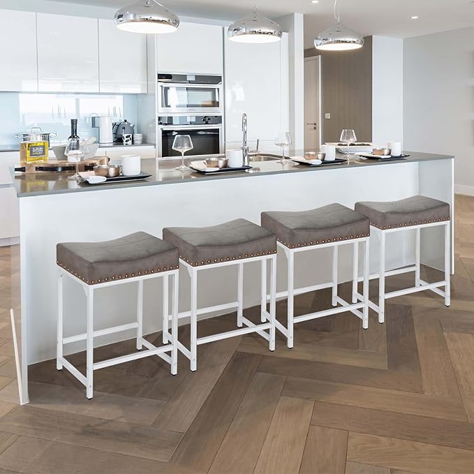 Bar Stools Set of 4, Modern Backless Saddle Counter Stools - Image 8