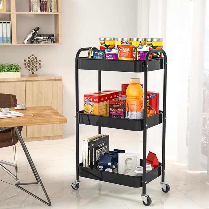 3-Tier Rolling Metal Storage Cart - Image 3