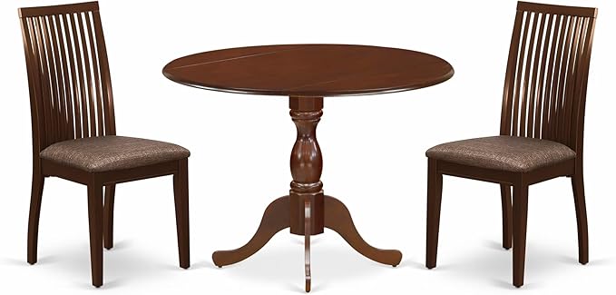 East West Furniture DMIP3-MAH-C 3 Piece Dining Set Contains a Round Dining Room by EastWestFurniture