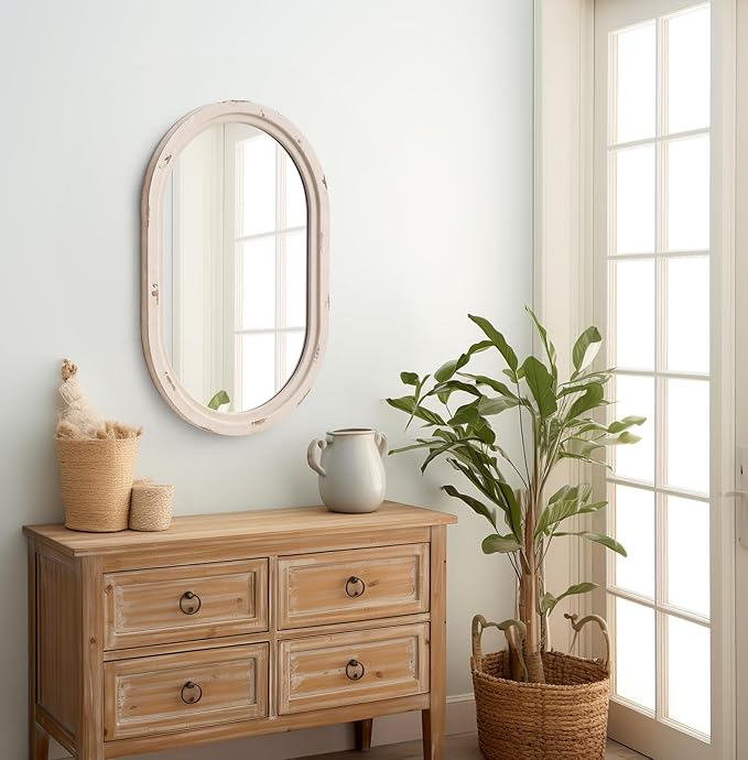 sawsile 20x30'' Rustic Oval Wood Mirror, Decorative Farmhouse Oval Mirrors - Image 5