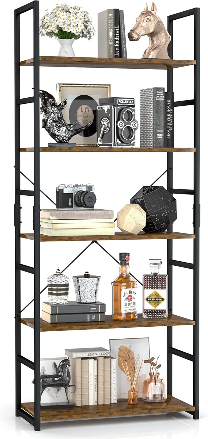 OTK 5 Tier Bookshelf, Tall Bookcase, Office Shelf Storage Organizer, Modern by OTK